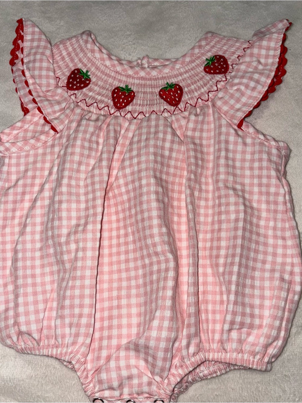 Pink Gingham Strawberry Baby One-Piece Bodysuit